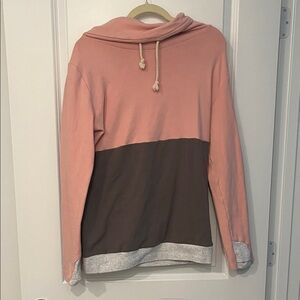 AMPERSAND AVE Pink and Brown Colorblock Hoodie